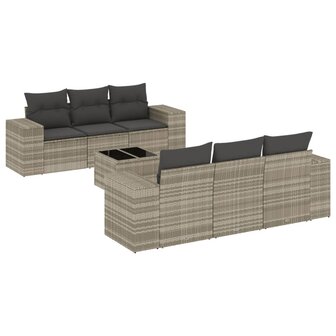 7-delige Loungeset met kussens poly rattan lichtgrijs