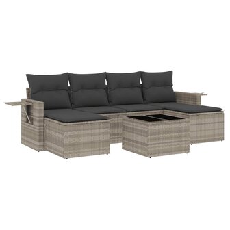 7-delige Loungeset met kussens poly rattan lichtgrijs