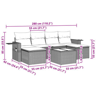 7-delige Loungeset met kussens poly rattan lichtgrijs