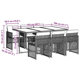 7-delige Tuinset met kussens poly rattan grijs