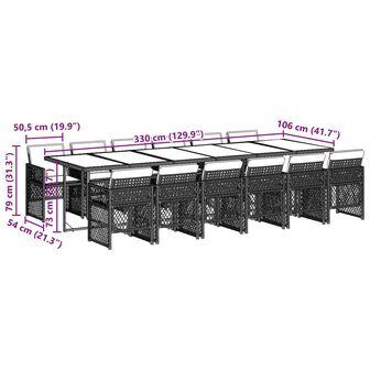 13-delige Tuinset met kussens poly rattan zwart
