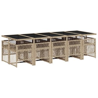 11-delige Tuinset met kussens poly rattan beige