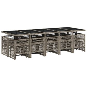 15-delige Tuinset met kussens poly rattan grijs