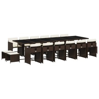 17-delige Tuinset met kussens poly rattan bruin