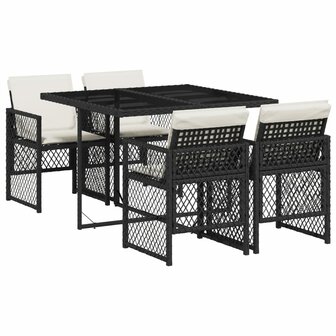 5-delige Tuinset met kussens poly rattan zwart