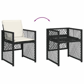 5-delige Tuinset met kussens poly rattan zwart