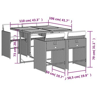 5-delige Tuinset met kussens poly rattan grijs