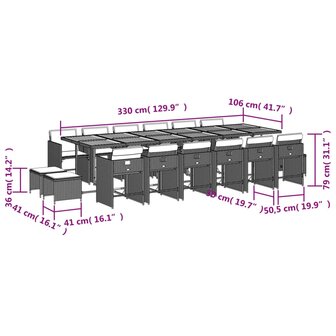 17-delige Tuinset met kussens poly rattan zwart