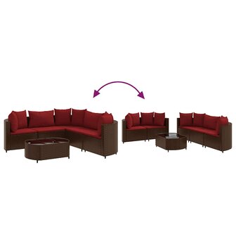 6-delige Loungeset met kussens poly rattan bruin