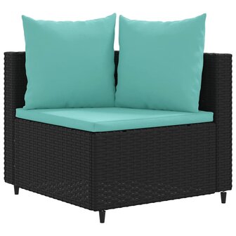 9-delige Loungeset met kussens poly rattan zwart