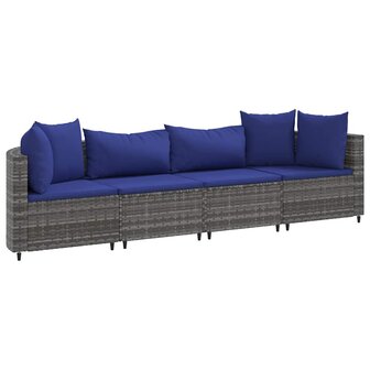 4-delige Loungeset met kussens poly rattan grijs