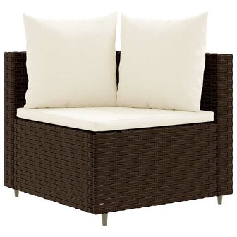 3-delige Loungeset met kussens poly rattan bruin