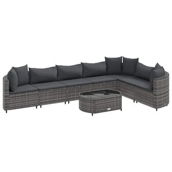 8-delige Loungeset met kussens poly rattan grijs