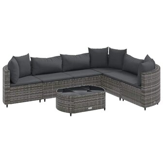 7-delige Loungeset met kussens poly rattan grijs