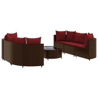 7-delige Loungeset met kussens poly rattan bruin
