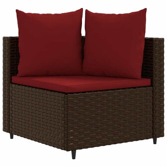 7-delige Loungeset met kussens poly rattan bruin