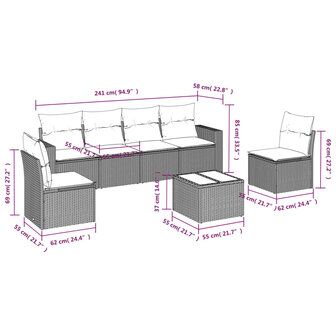 7-delige Loungeset met kussens poly rattan lichtgrijs
