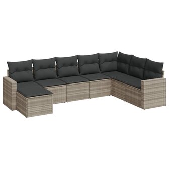 8-delige Loungeset met kussens poly rattan lichtgrijs
