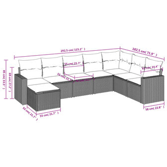 8-delige Loungeset met kussens poly rattan lichtgrijs