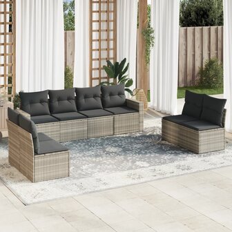 9-delige Loungeset met kussens poly rattan lichtgrijs