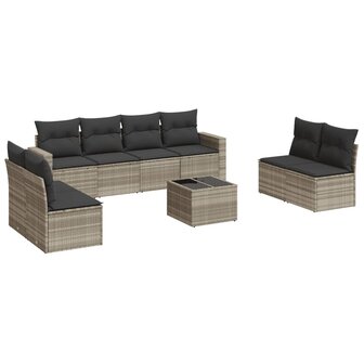 9-delige Loungeset met kussens poly rattan lichtgrijs