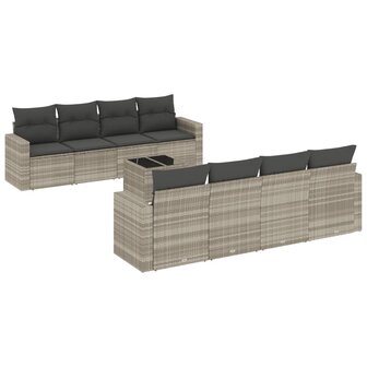 9-delige Loungeset met kussens poly rattan lichtgrijs