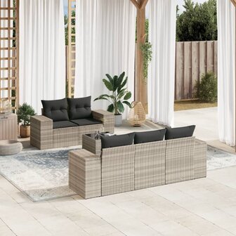 6-delige Loungeset met kussens poly rattan lichtgrijs