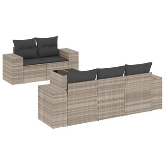 6-delige Loungeset met kussens poly rattan lichtgrijs