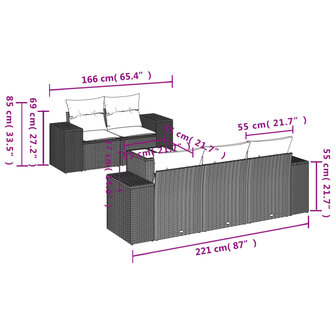 6-delige Loungeset met kussens poly rattan lichtgrijs