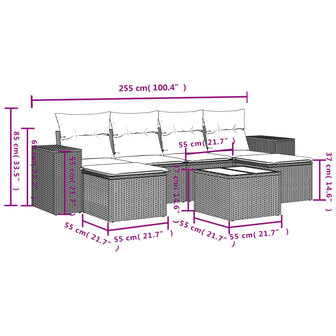 7-delige Loungeset met kussens poly rattan lichtgrijs