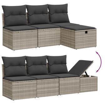 9-delige Loungeset met kussens poly rattan lichtgrijs