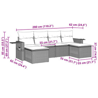 6-delige Loungeset met kussens poly rattan lichtgrijs