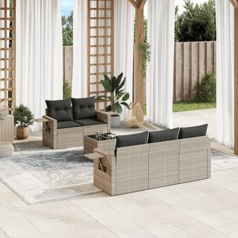 6-delige Loungeset met kussens poly rattan lichtgrijs