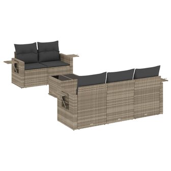 6-delige Loungeset met kussens poly rattan lichtgrijs
