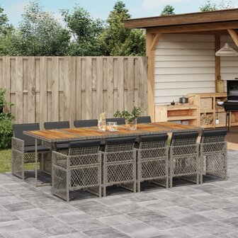 11-delige Tuinset met kussens poly rattan grijs
