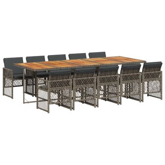 11-delige Tuinset met kussens poly rattan grijs
