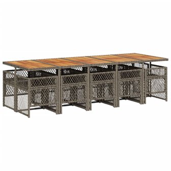 11-delige Tuinset met kussens poly rattan grijs