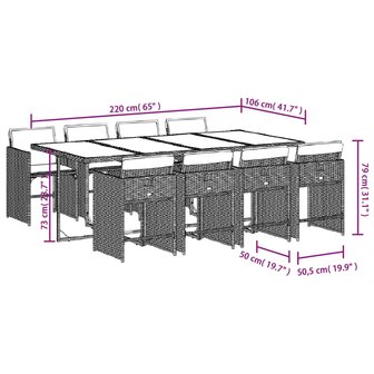 9-delige Tuinset met kussens poly rattan beige