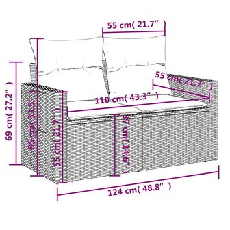 5-delige Loungeset met kussens poly rattan lichtgrijs