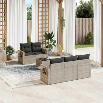 6-delige Loungeset met kussens poly rattan lichtgrijs