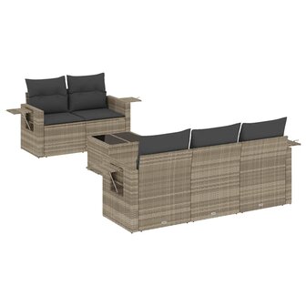 6-delige Loungeset met kussens poly rattan lichtgrijs