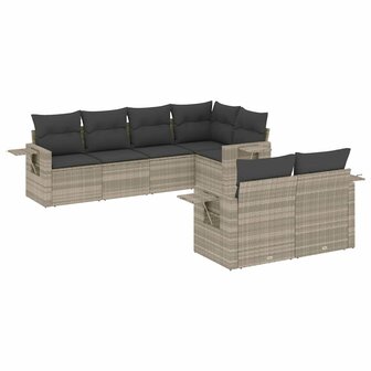 7-delige Loungeset met kussens poly rattan lichtgrijs