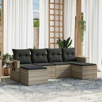 6-delige Loungeset met kussens poly rattan lichtgrijs