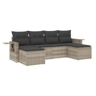 6-delige Loungeset met kussens poly rattan lichtgrijs