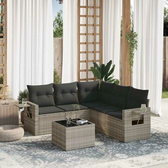 6-delige Loungeset met kussens poly rattan lichtgrijs
