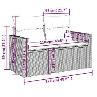 6-delige Loungeset met kussens poly rattan lichtgrijs
