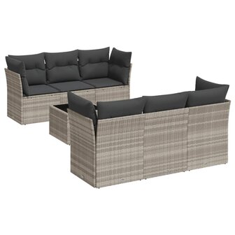 7-delige Loungeset met kussens poly rattan lichtgrijs
