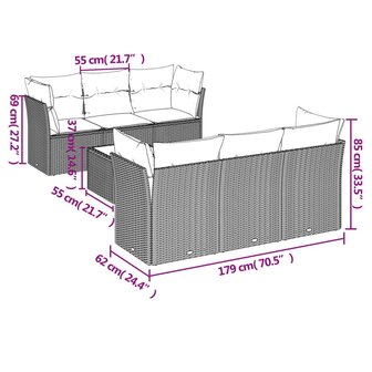 7-delige Loungeset met kussens poly rattan lichtgrijs