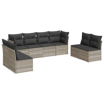 8-delige Loungeset met kussens poly rattan lichtgrijs