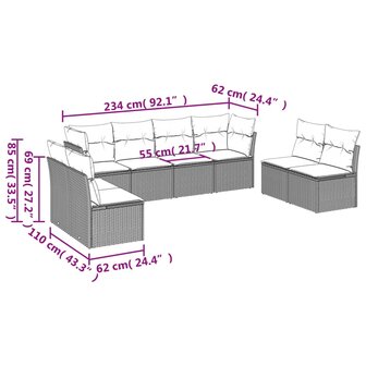 8-delige Loungeset met kussens poly rattan lichtgrijs